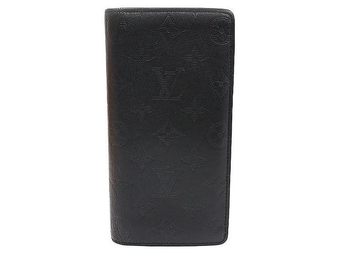Louis Vuitton Black Monogram Shadow Calfskin Brazza Wallet Long Wallet