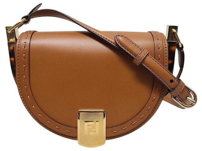 Fendi Bolsa de ombro Moonlight em couro marrom e tom dourado