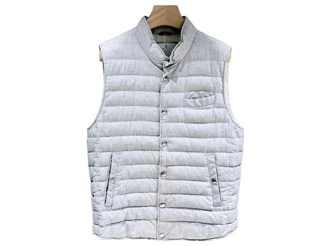 Brunello Cucinelli (A+/XL) Linen Wool Gray Down Vest Brown
