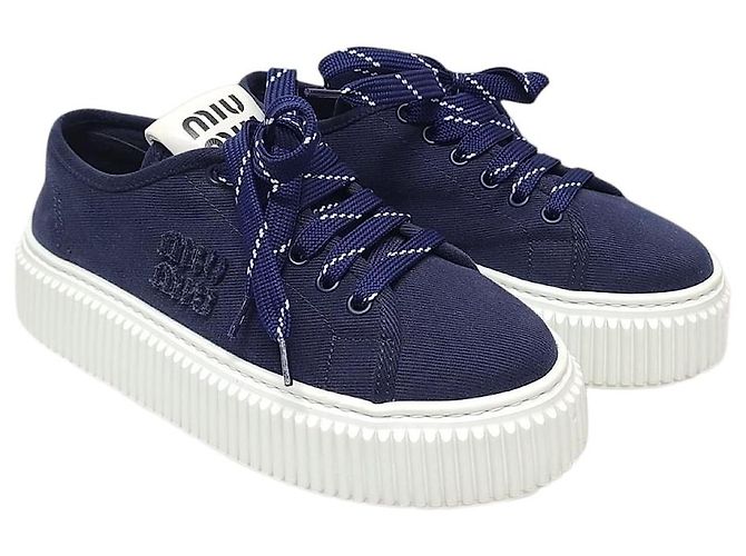 Miu Miu Baskets en denim avec logo orné bleu royal