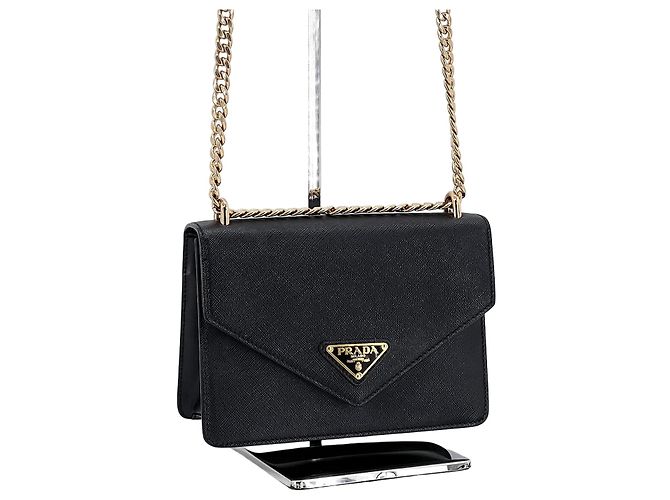 Prada Bolsa de Ombro e Crossbody Envelope Saffiano Chain Black Preto