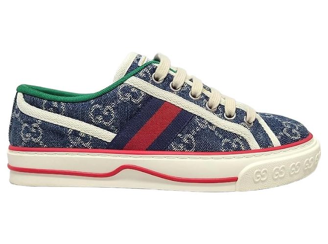 Gucci Denim Blue Three Stripe Tennis Sneaker Blau