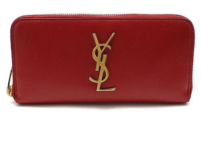 Saint Laurent Red Caviar Gold Monogram Zipper Long Wallet
