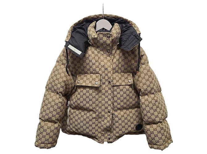Gucci Camel Ebony GG Cotton Canvas Puffer Jacket Brown