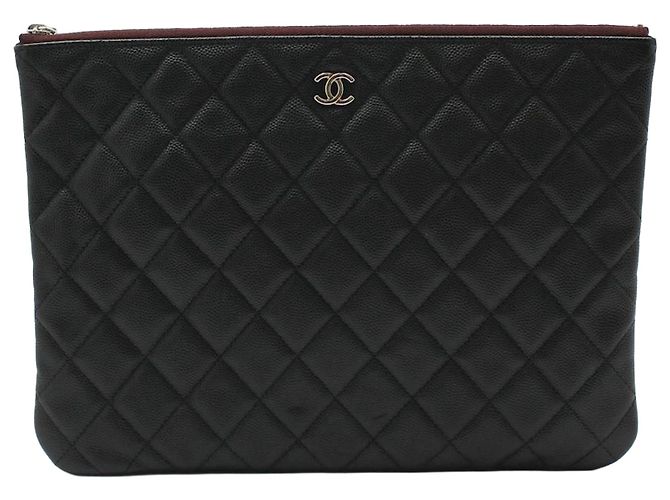 Chanel Black Caviar Silber Medium Clutch Schwarz
