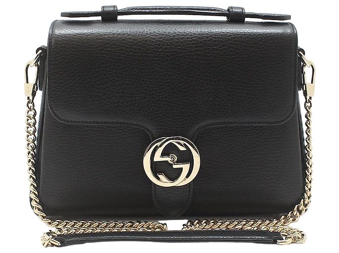 Gucci Bolsa de mão e de ombro com corrente e alça superior entrelazada em couro preto