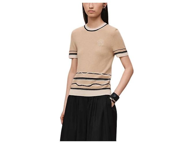 Hermès Suéter de manga curta de cashmere para mulheres em malha Marrom