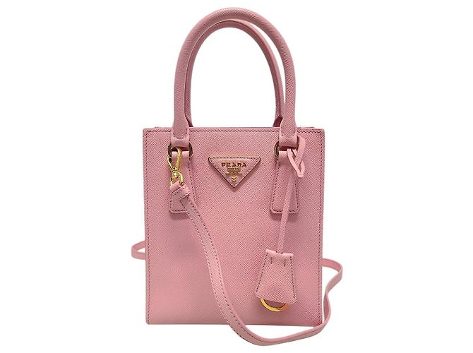 Prada Mini bolsa tiracolo tote em Saffiano rosa pétala e dourado