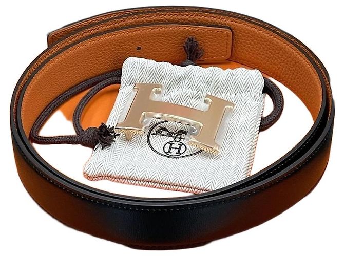 Hermès Cinturón reversible Negro/Naranja Oro Rosa