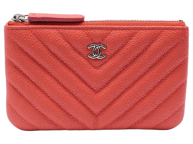 Chanel Pochette Classic Chevron Silver Coral Caviar - Neuf Rose