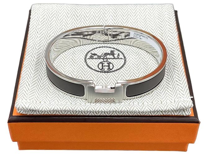 Hermès Bracciale Click Argento Opaco Antracite Marrone 