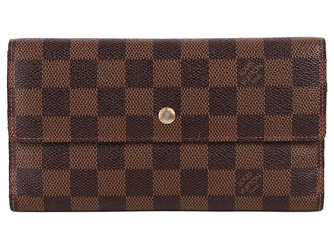 Louis Vuitton Damier Ebene Flap Women's Long Wallet Brown