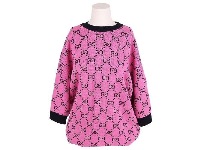 Gucci Kurzärmeliges Strickoberteil mit rosa GG-Muster Pink