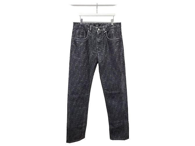 Fendi Blaue Blue FF Monogramm Denim-Hose