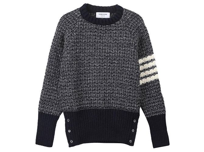 Thom Browne Pull à col rond et manches avec détails de coutures Bleu