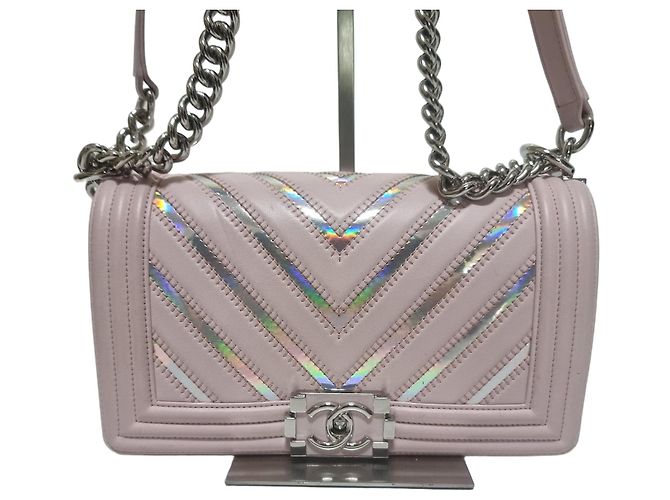 Chanel Borsa Boy Chevron Argento Serie Borsa a Spalla Medium