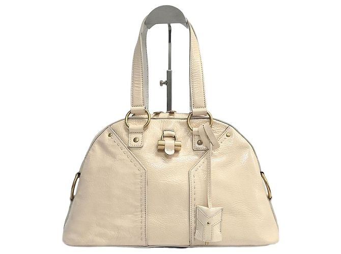 Saint Laurent Sac cabas Muse Gold Metallic Leather PM Ivory Blanc