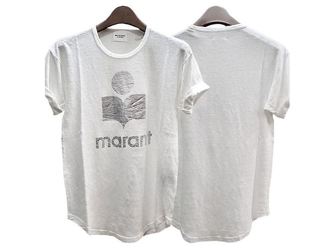 Isabel Marant Etual KOLDI Leinen T-Shirt mit silbernem Logo Weiß