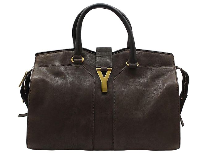 Sac cabas Yves Saint Laurent Cabas Chyc Medium avec logo doré Marron