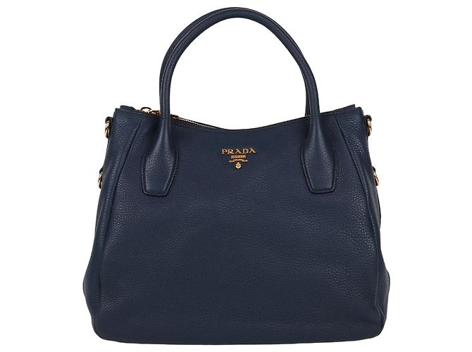 Prada Borsa Tote e Borsa a Spalla Vitello Placcata Oro Blu