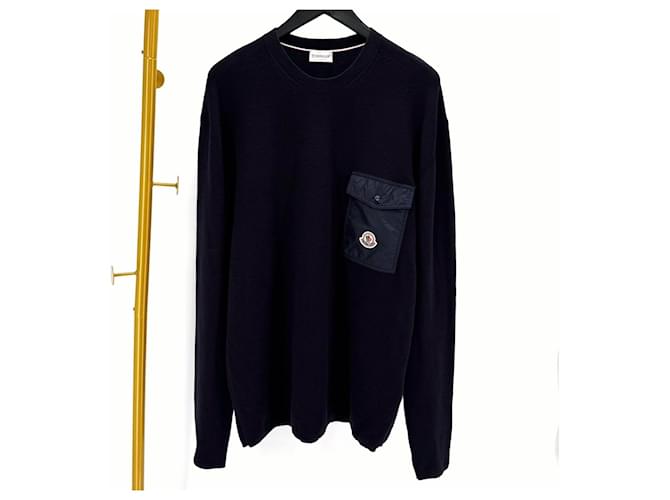 Langarm-Strickpullover mit Moncler Logo-Patch Blau 