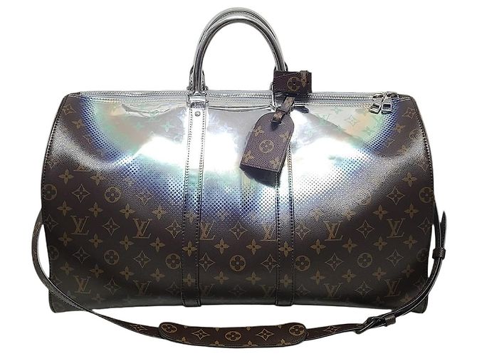 Louis Vuitton Monogram Silver Metallic Nebula Canvas Bandouliere Keepall Silvery