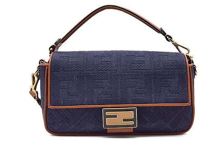 Fendi Bolsa Baguette em Denim Juka Azul