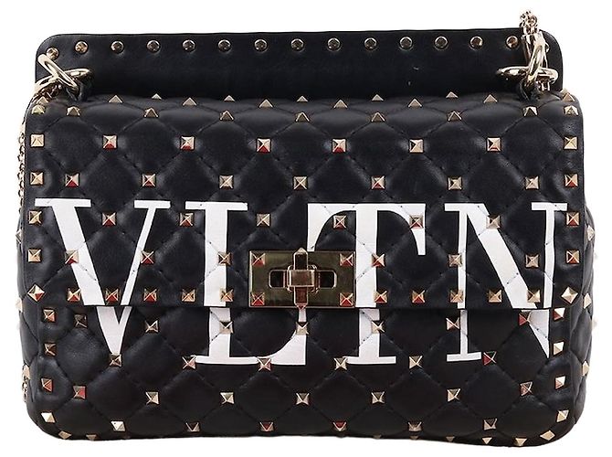 Valentino Borsa a tracolla Rockstud VLTN Logo Black Chain Nero