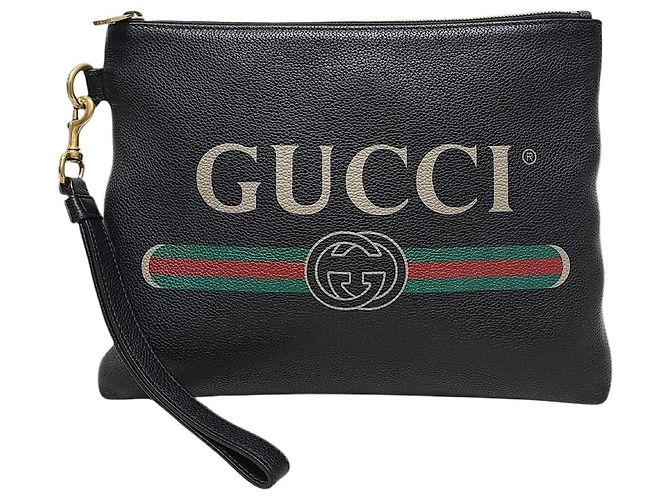 Gucci Black Web Logo Strap Leather Clutch Bag