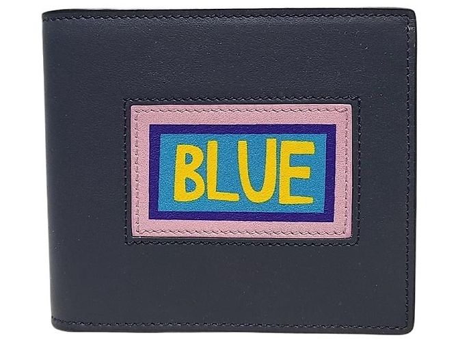 Fendi Navy Blue Leather Lettering Logo Men's Wallet