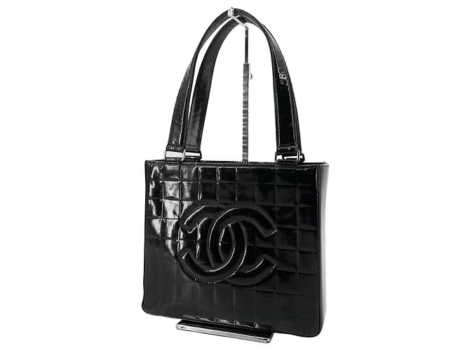 Chanel Bolso Tote Patent Chocolate Bar Negro