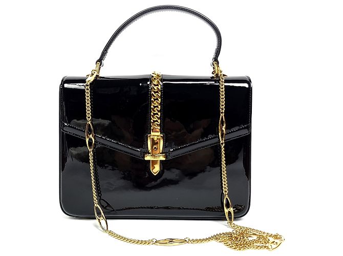 Gucci Silvy Patent Top Handle Tote Bag Medium Red