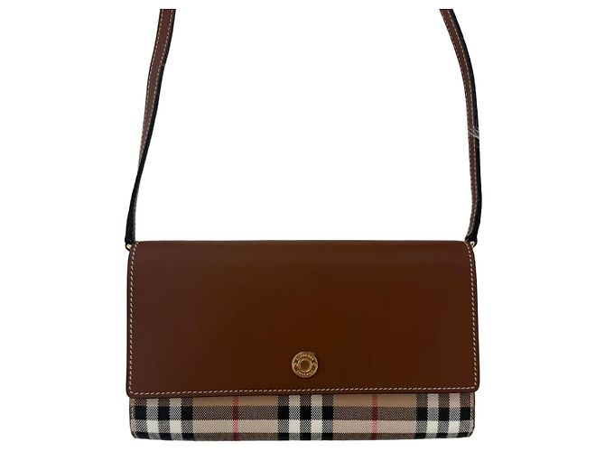 Burberry Bolsa transversal xadrez com alça removível Tan Marrom