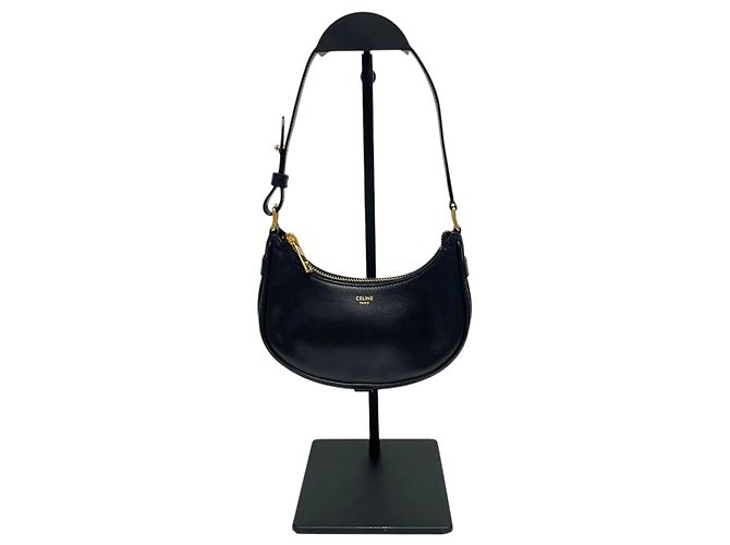 Céline Mini borsa hobo e borsa a tracolla Ava in pelle di vitello liscia nera Nero