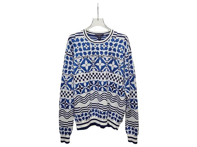 Louis Vuitton Jacquard-Strickpullover mit blauem Monogramm 