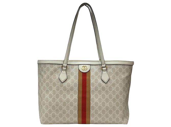 Gucci GG Supreme Ophidia Web Medium Tote Bag Beige
