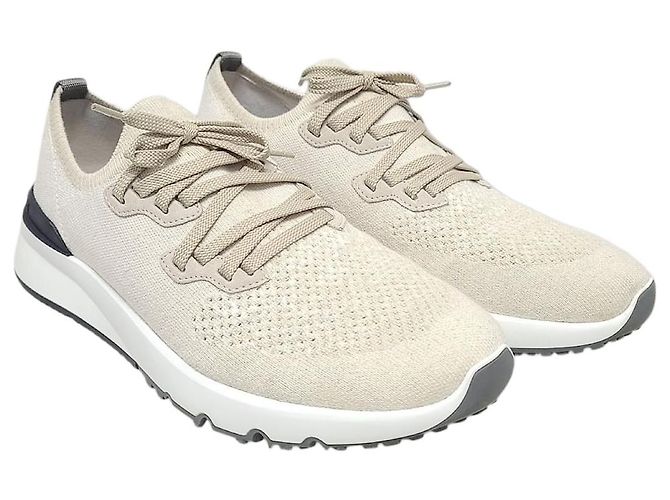Brunello Cucinelli Ivory Knit Cotton Runner Sneaker Weiß
