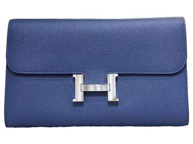 Hermès Portefeuille Long Constance Silver Stamp Bleu