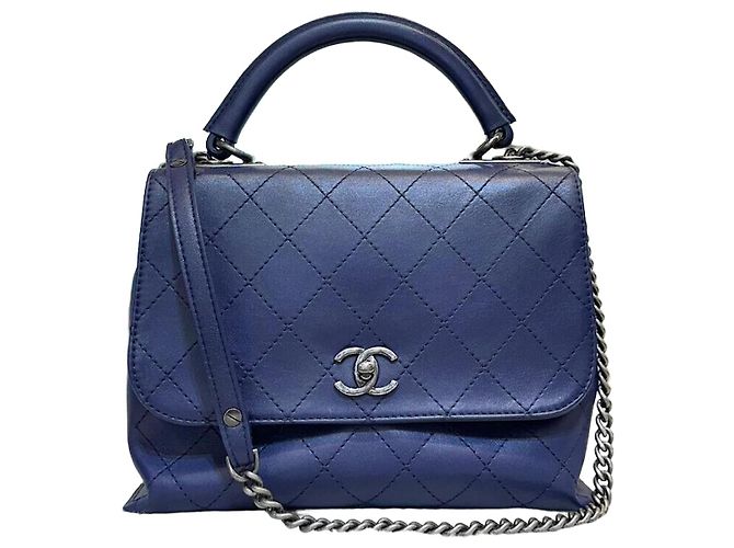 Chanel Classic Leather Coco Flap Bag Navy Collection Blue