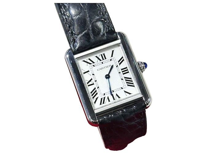 Cartier Relógio Steel Tank Solo com pulseira de couro Multicor