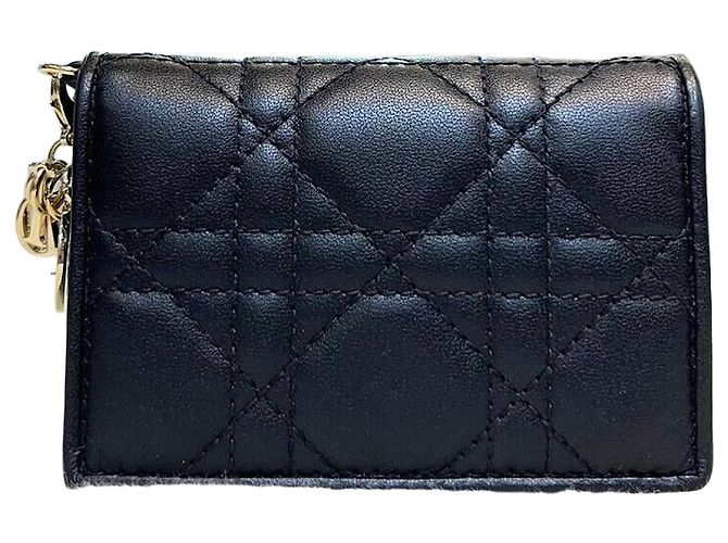 Dior Lambskin Cannage Cardholder Black Gold
