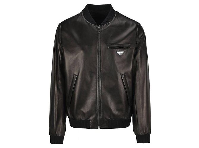 Prada Reversible Logo Leather Jacket Black