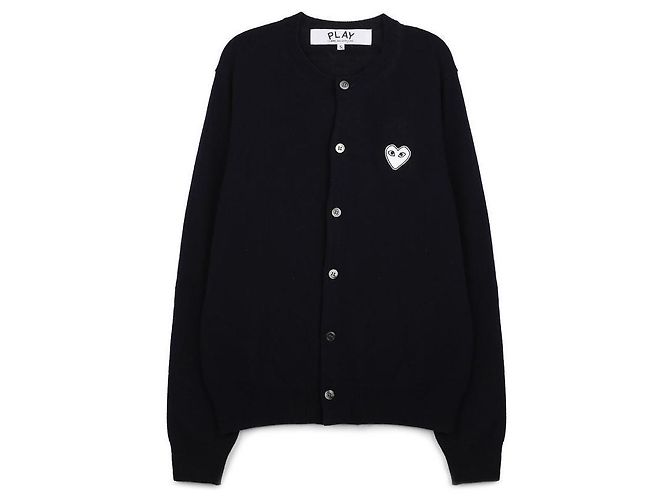 Comme Des Garcons Weißer Strickcardigan mit Herzmuster
