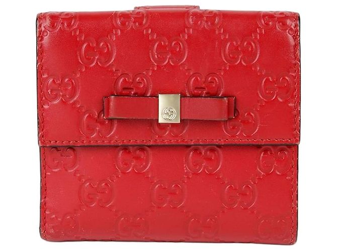 Gucci Red Sima Leather Bow Wallet