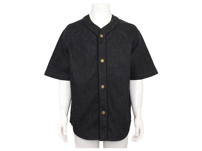 Louis Vuitton Denim-Hemdenjacke für Herren mit schwarzem Prägemuster-Monogramm