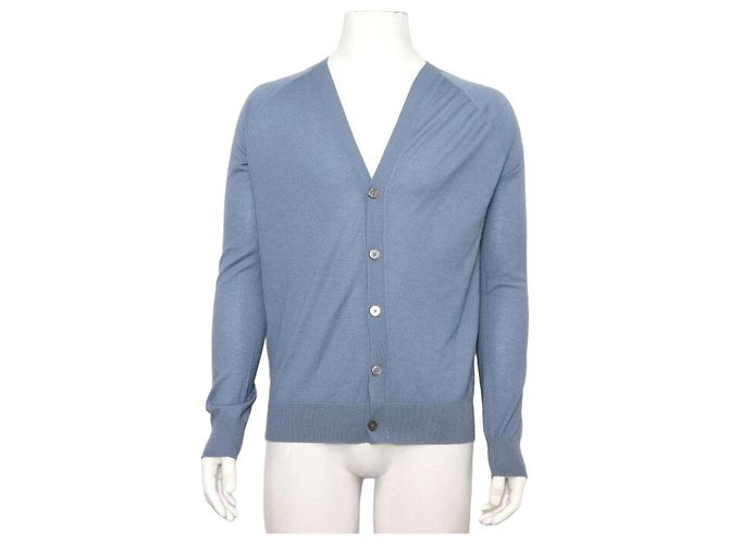 Hermès Hellblauer Herren-Cardigan aus Kaschmir-Seiden-Mischung