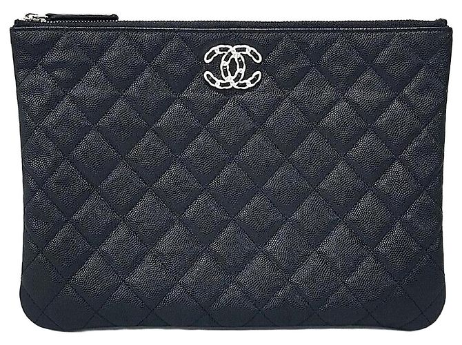 Chanel Black Caviar Clutch mit CC-Logo Schwarz