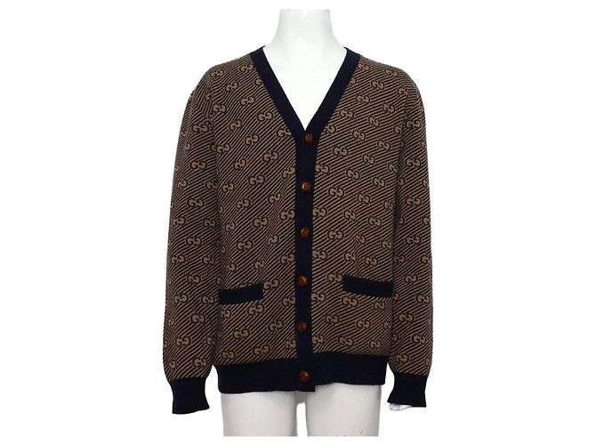 Gucci GG Stripe Wool Cardigan Black