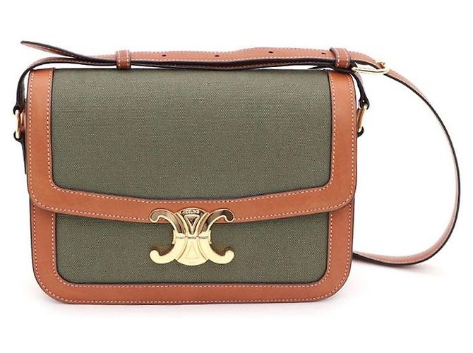 Céline Bolsa de ombro e transversal em têxtil Triomphe Medium Marrom