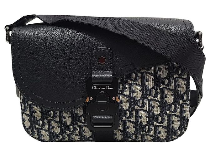 Dior Beige Black Oblique Jacquard Saddle Strap Bag Brown